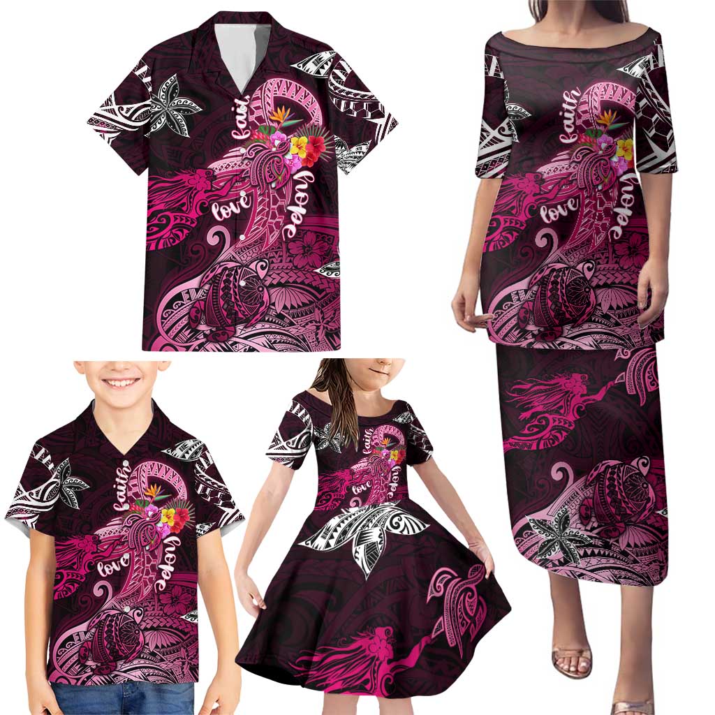 Breast Cancer Mermaid Polynesia Family Matching Puletasi and Hawaiian Shirt Faith Hope Love DT02 - Polynesian Pride