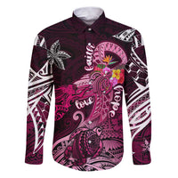Breast Cancer Mermaid Polynesia Family Matching Puletasi and Hawaiian Shirt Faith Hope Love DT02 Dad's Shirt - Long Sleeve Pink - Polynesian Pride
