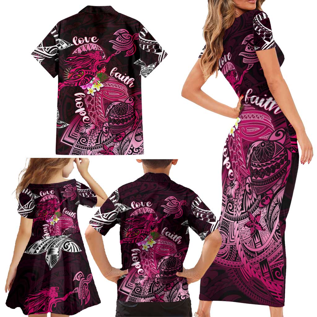 Breast Cancer Mermaid Polynesia Family Matching Short Sleeve Bodycon Dress and Hawaiian Shirt Faith Hope Love DT02 - Polynesian Pride