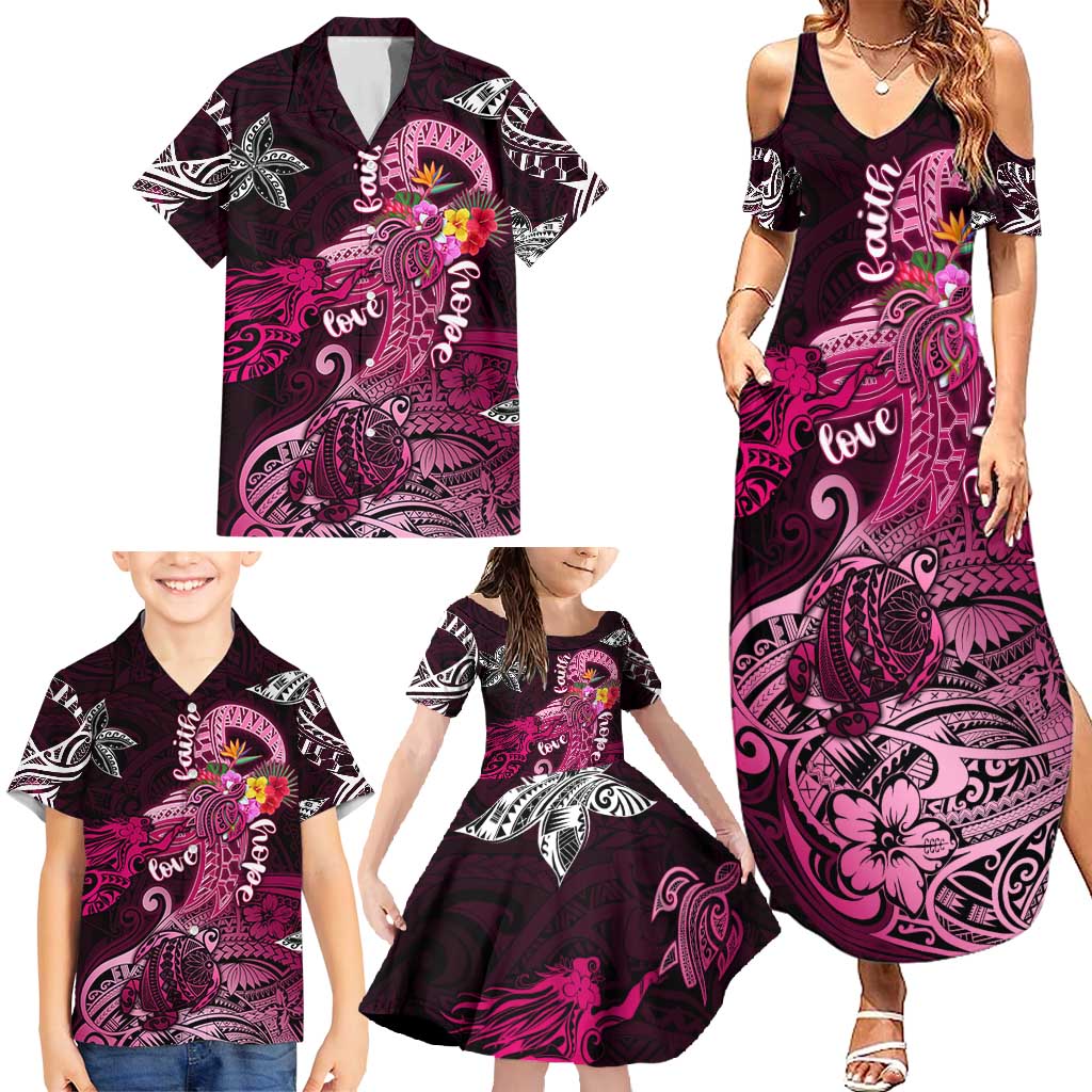 Breast Cancer Mermaid Polynesia Family Matching Summer Maxi Dress and Hawaiian Shirt Faith Hope Love DT02 - Polynesian Pride