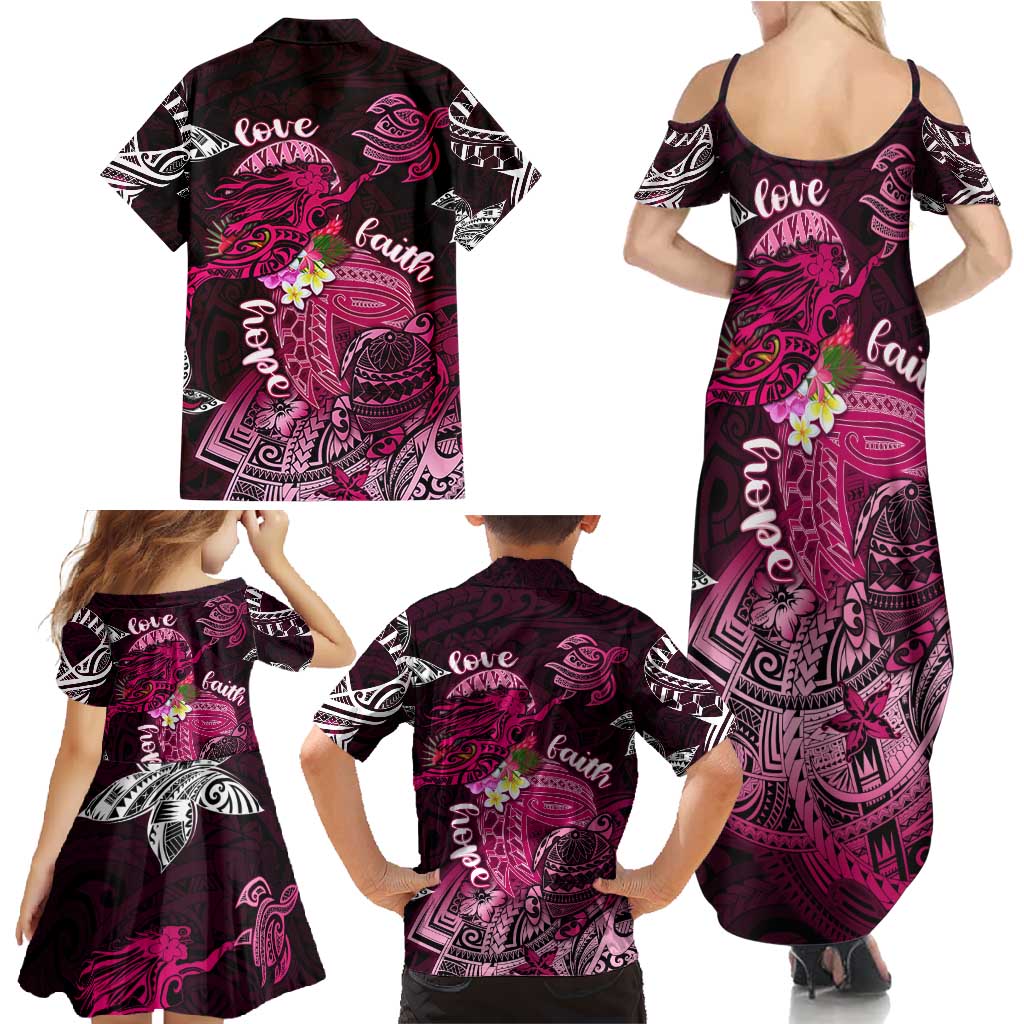 Breast Cancer Mermaid Polynesia Family Matching Summer Maxi Dress and Hawaiian Shirt Faith Hope Love DT02 - Polynesian Pride