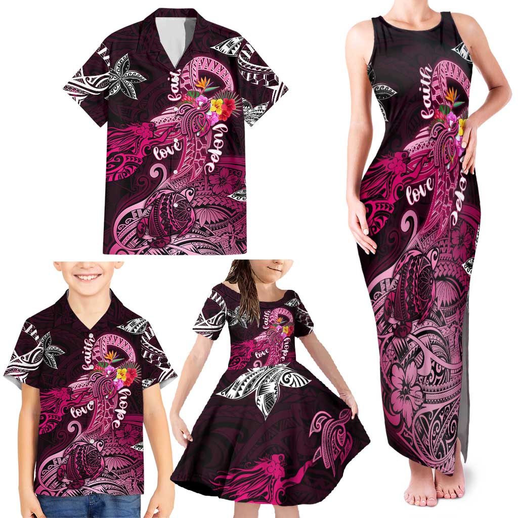Breast Cancer Mermaid Polynesia Family Matching Tank Maxi Dress and Hawaiian Shirt Faith Hope Love DT02 - Polynesian Pride