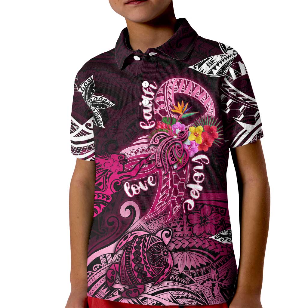 Breast Cancer Mermaid Polynesia Kid Polo Shirt Faith Hope Love
