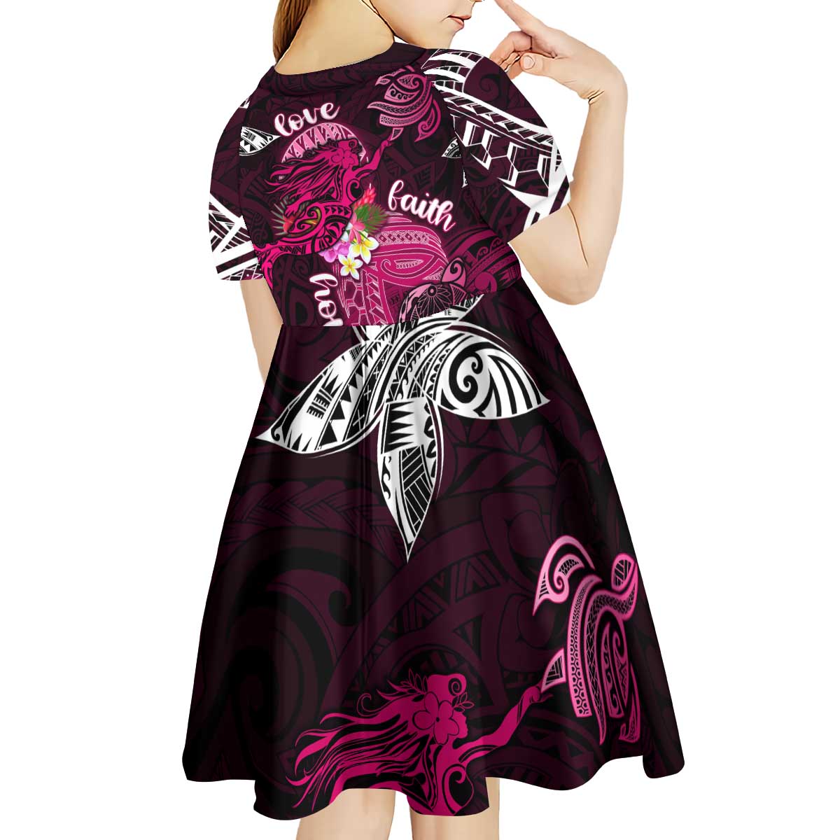 Breast Cancer Mermaid Polynesia Kid Short Sleeve Dress Faith Hope Love