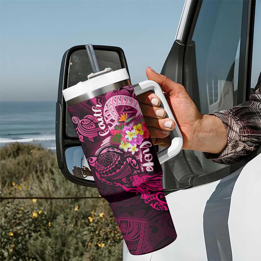 Breast Cancer Mermaid Polynesia Tumbler With Handle Faith Hope Love