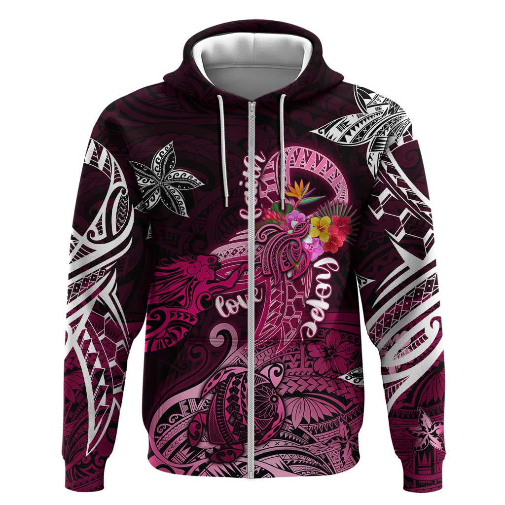 Breast Cancer Mermaid Polynesia Zip Hoodie Faith Hope Love DT02 Zip Hoodie Pink - Polynesian Pride