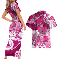 Breast Cancer Awareness Hawaii Couples Matching Short Sleeve Bodycon Dress and Hawaiian Shirt Polynesia Girl Nobody Fights Alone DT02 - Polynesian Pride