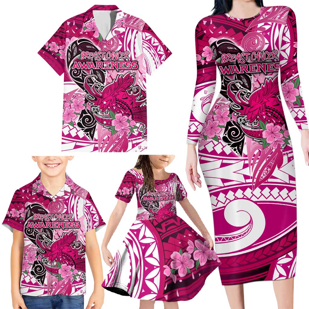 Breast Cancer Awareness Hawaii Family Matching Long Sleeve Bodycon Dress and Hawaiian Shirt Polynesia Girl Nobody Fights Alone DT02 - Polynesian Pride