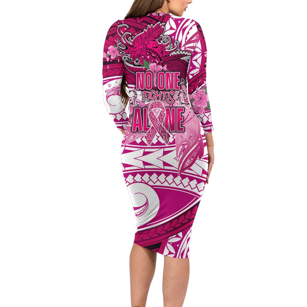Breast Cancer Awareness Hawaii Family Matching Long Sleeve Bodycon Dress and Hawaiian Shirt Polynesia Girl Nobody Fights Alone DT02 - Polynesian Pride