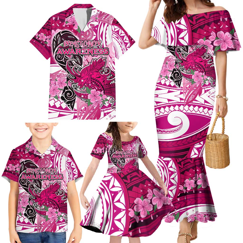 Breast Cancer Awareness Hawaii Family Matching Mermaid Dress and Hawaiian Shirt Polynesia Girl Nobody Fights Alone DT02 - Polynesian Pride