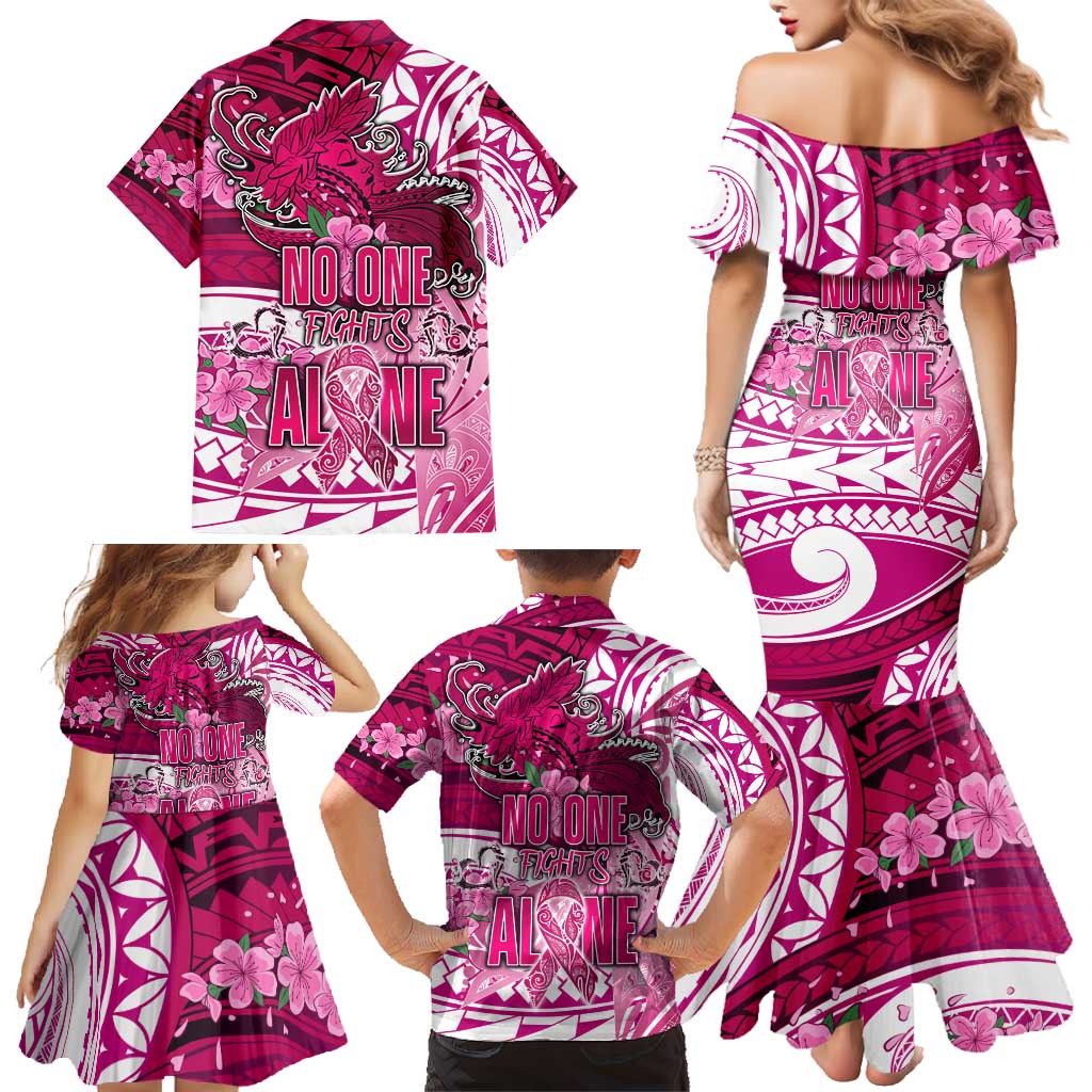 Breast Cancer Awareness Hawaii Family Matching Mermaid Dress and Hawaiian Shirt Polynesia Girl Nobody Fights Alone DT02 - Polynesian Pride