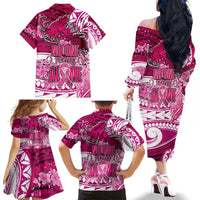 Breast Cancer Awareness Hawaii Family Matching Off The Shoulder Long Sleeve Dress and Hawaiian Shirt Polynesia Girl Nobody Fights Alone DT02 - Polynesian Pride