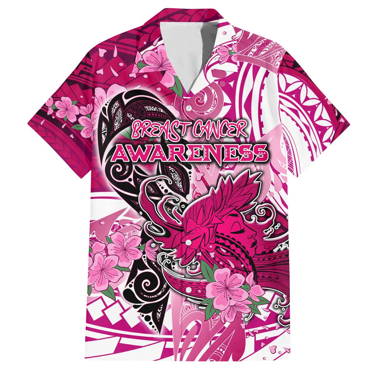 Breast Cancer Awareness Hawaii Family Matching Off The Shoulder Long Sleeve Dress and Hawaiian Shirt Polynesia Girl Nobody Fights Alone DT02 Dad's Shirt - Short Sleeve Pink - Polynesian Pride