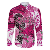 Breast Cancer Awareness Hawaii Family Matching Off The Shoulder Long Sleeve Dress and Hawaiian Shirt Polynesia Girl Nobody Fights Alone DT02 Dad's Shirt - Long Sleeve Pink - Polynesian Pride