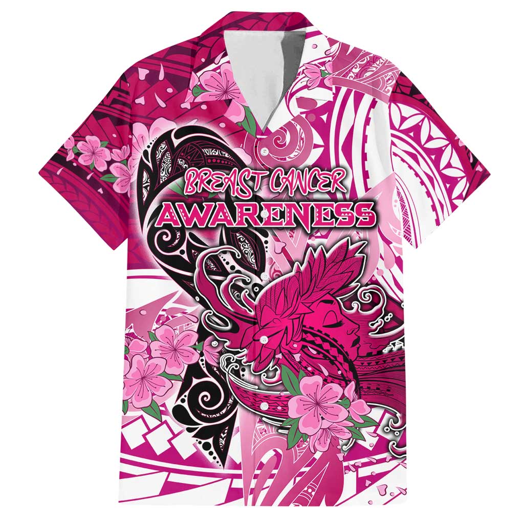 Breast Cancer Awareness Hawaii Family Matching Off Shoulder Maxi Dress and Hawaiian Shirt Polynesia Girl Nobody Fights Alone DT02 Dad's Shirt - Short Sleeve Pink - Polynesian Pride