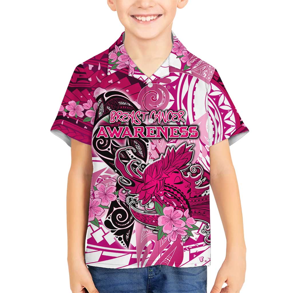 Breast Cancer Awareness Hawaii Family Matching Off Shoulder Maxi Dress and Hawaiian Shirt Polynesia Girl Nobody Fights Alone DT02 Son's Shirt Pink - Polynesian Pride