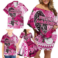Breast Cancer Awareness Hawaii Family Matching Off Shoulder Short Dress and Hawaiian Shirt Polynesia Girl Nobody Fights Alone DT02 - Polynesian Pride