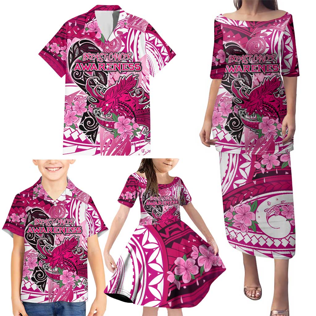 Breast Cancer Awareness Hawaii Family Matching Puletasi and Hawaiian Shirt Polynesia Girl Nobody Fights Alone DT02 - Polynesian Pride
