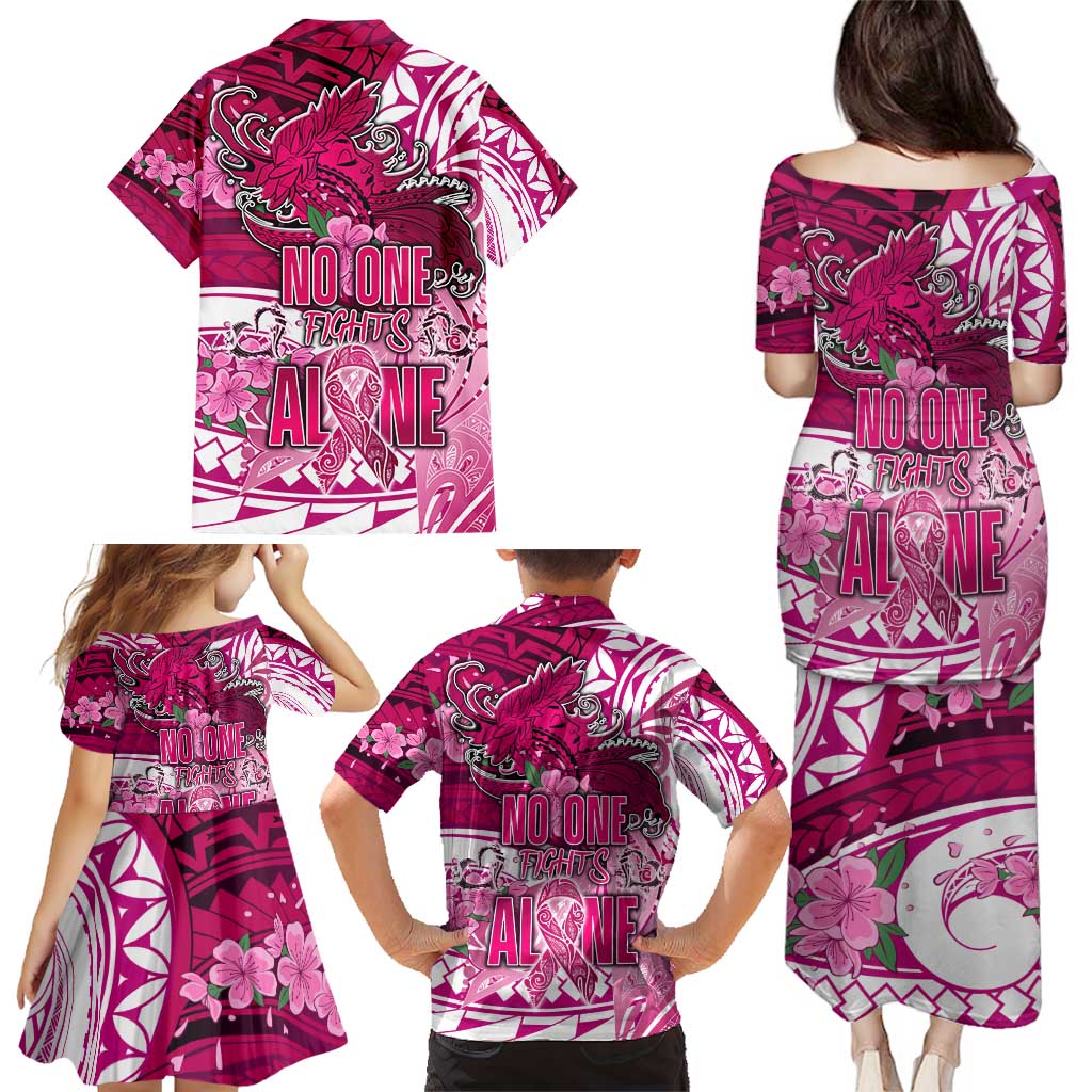 Breast Cancer Awareness Hawaii Family Matching Puletasi and Hawaiian Shirt Polynesia Girl Nobody Fights Alone DT02 - Polynesian Pride