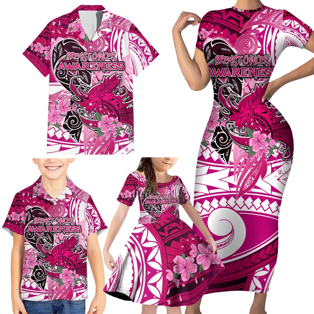 Breast Cancer Awareness Hawaii Family Matching Short Sleeve Bodycon Dress and Hawaiian Shirt Polynesia Girl Nobody Fights Alone DT02 - Polynesian Pride