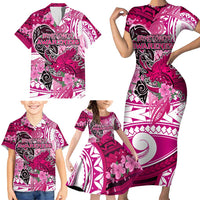 Breast Cancer Awareness Hawaii Family Matching Short Sleeve Bodycon Dress and Hawaiian Shirt Polynesia Girl Nobody Fights Alone DT02 - Polynesian Pride