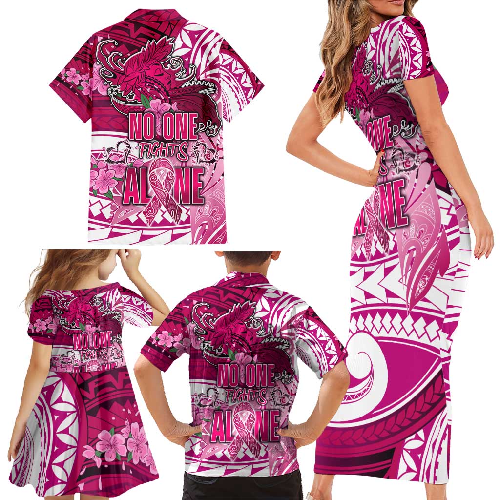 Breast Cancer Awareness Hawaii Family Matching Short Sleeve Bodycon Dress and Hawaiian Shirt Polynesia Girl Nobody Fights Alone DT02 - Polynesian Pride