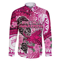 Breast Cancer Awareness Hawaii Family Matching Short Sleeve Bodycon Dress and Hawaiian Shirt Polynesia Girl Nobody Fights Alone DT02 Dad's Shirt - Long Sleeve Pink - Polynesian Pride