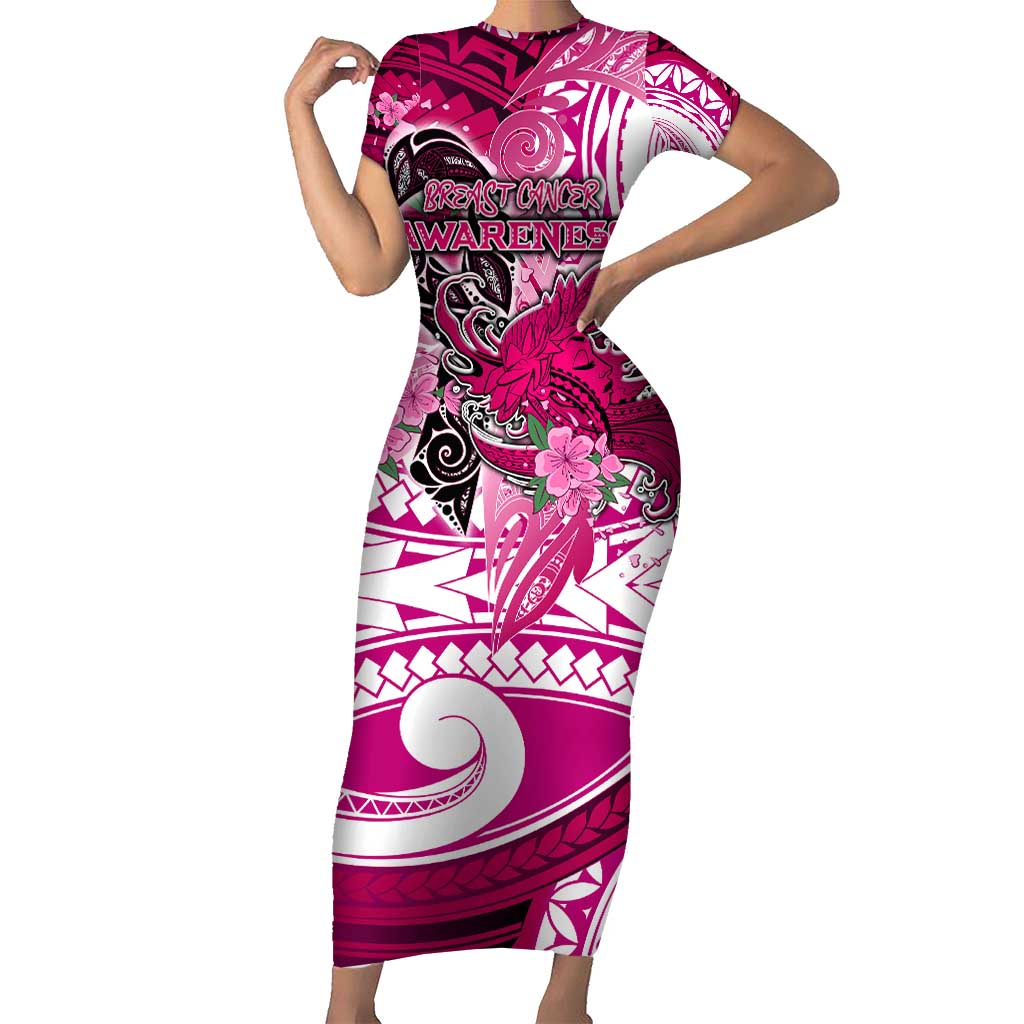 Breast Cancer Awareness Hawaii Family Matching Short Sleeve Bodycon Dress and Hawaiian Shirt Polynesia Girl Nobody Fights Alone DT02 Mom's Dress Pink - Polynesian Pride