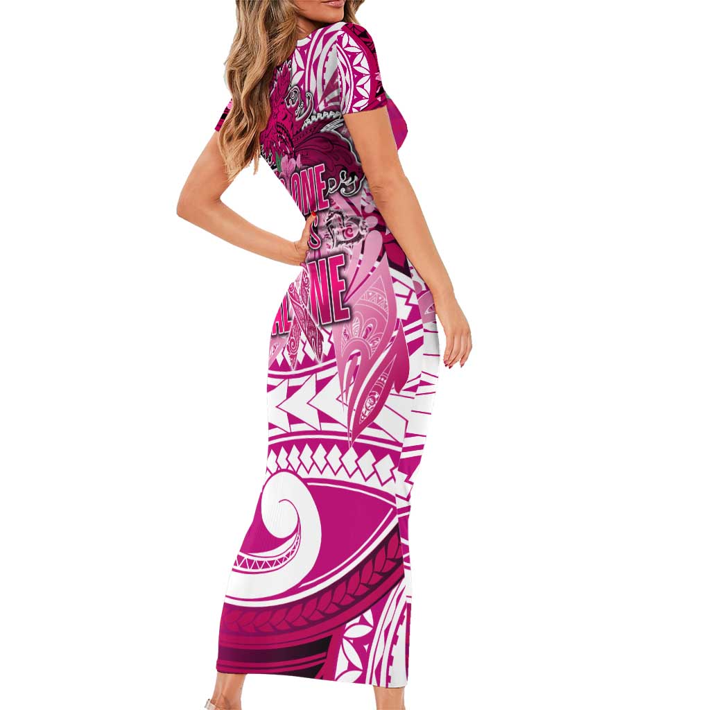 Breast Cancer Awareness Hawaii Family Matching Short Sleeve Bodycon Dress and Hawaiian Shirt Polynesia Girl Nobody Fights Alone DT02 - Polynesian Pride