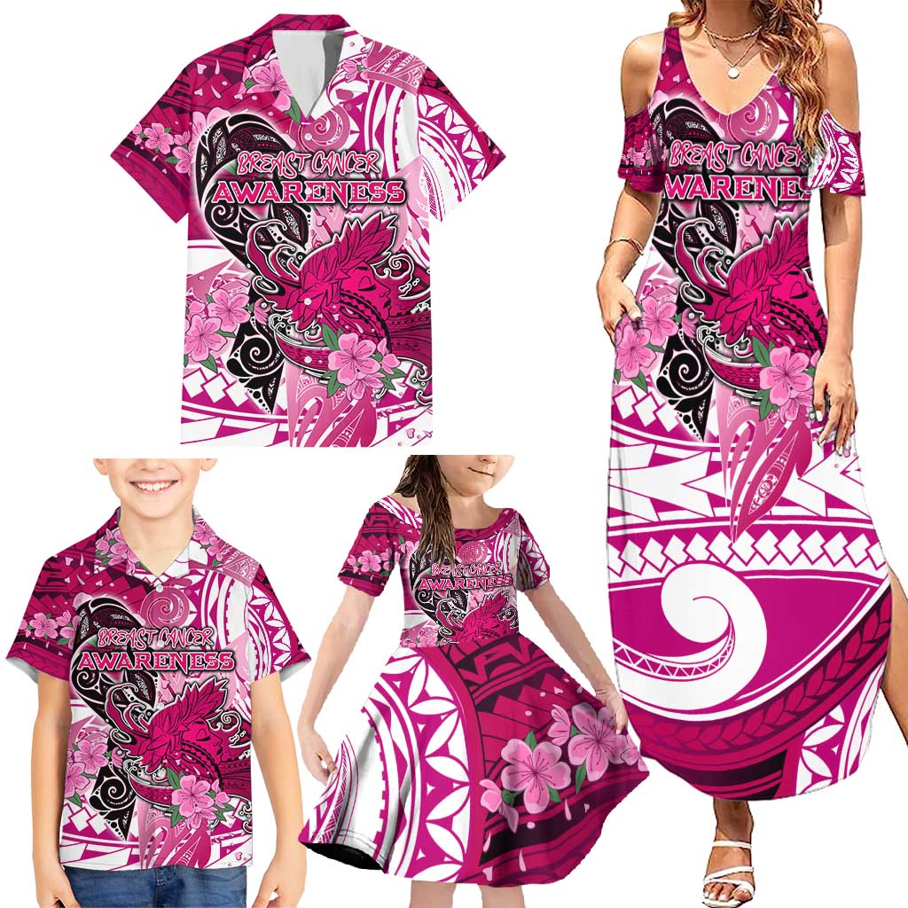 Breast Cancer Awareness Hawaii Family Matching Summer Maxi Dress and Hawaiian Shirt Polynesia Girl Nobody Fights Alone DT02 - Polynesian Pride