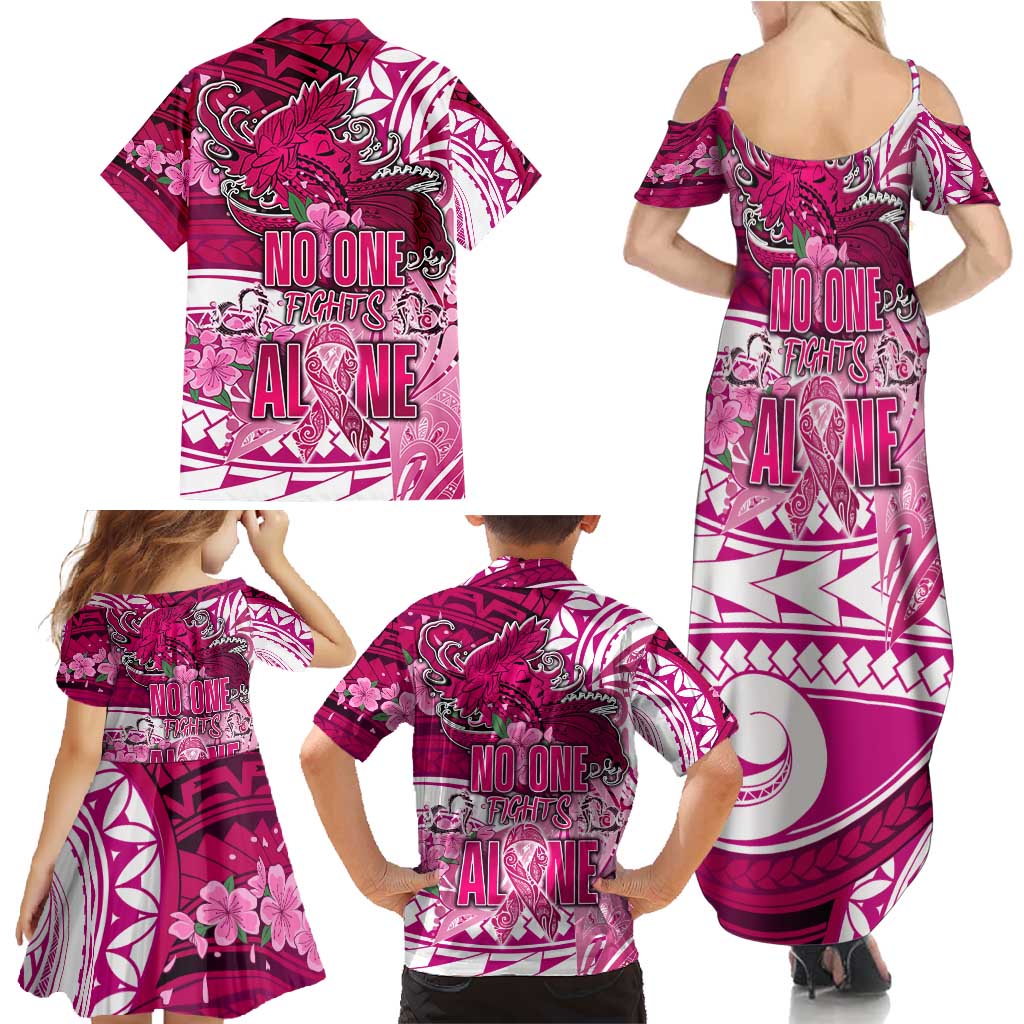 Breast Cancer Awareness Hawaii Family Matching Summer Maxi Dress and Hawaiian Shirt Polynesia Girl Nobody Fights Alone DT02 - Polynesian Pride