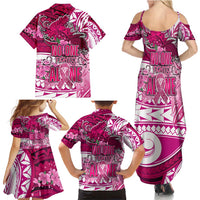 Breast Cancer Awareness Hawaii Family Matching Summer Maxi Dress and Hawaiian Shirt Polynesia Girl Nobody Fights Alone DT02 - Polynesian Pride