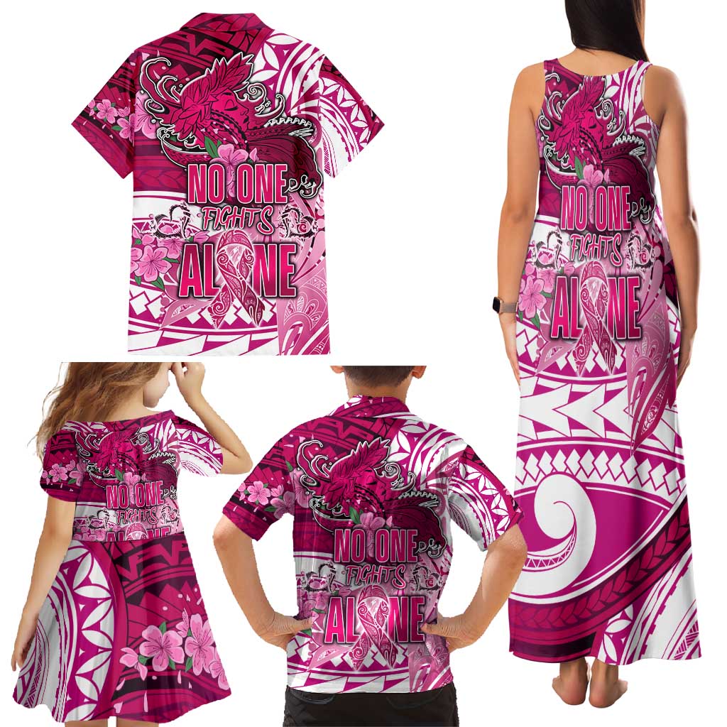 Breast Cancer Awareness Hawaii Family Matching Tank Maxi Dress and Hawaiian Shirt Polynesia Girl Nobody Fights Alone DT02 - Polynesian Pride