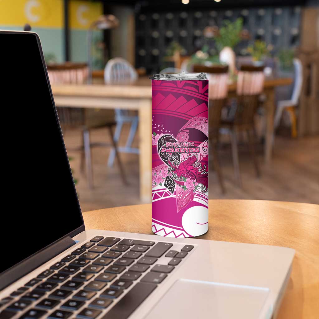 Breast Cancer Awareness Hawaii Skinny Tumbler Polynesia Girl Nobody Fights Alone