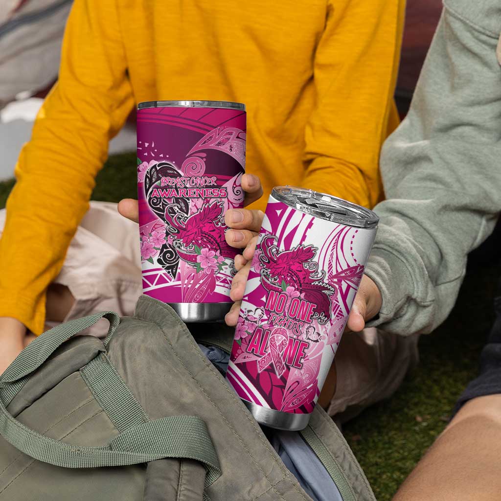 Breast Cancer Awareness Hawaii Tumbler Cup Polynesia Girl Nobody Fights Alone DT02 - Polynesian Pride