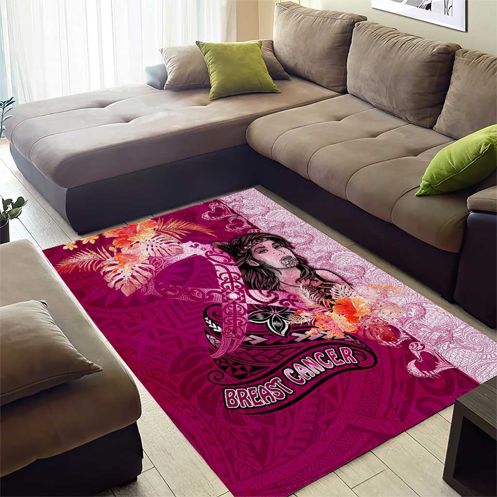 Breast Cancer New Zealand Area Rug Maori Aotearoa Girl Pink Out DT02 - Polynesian Pride