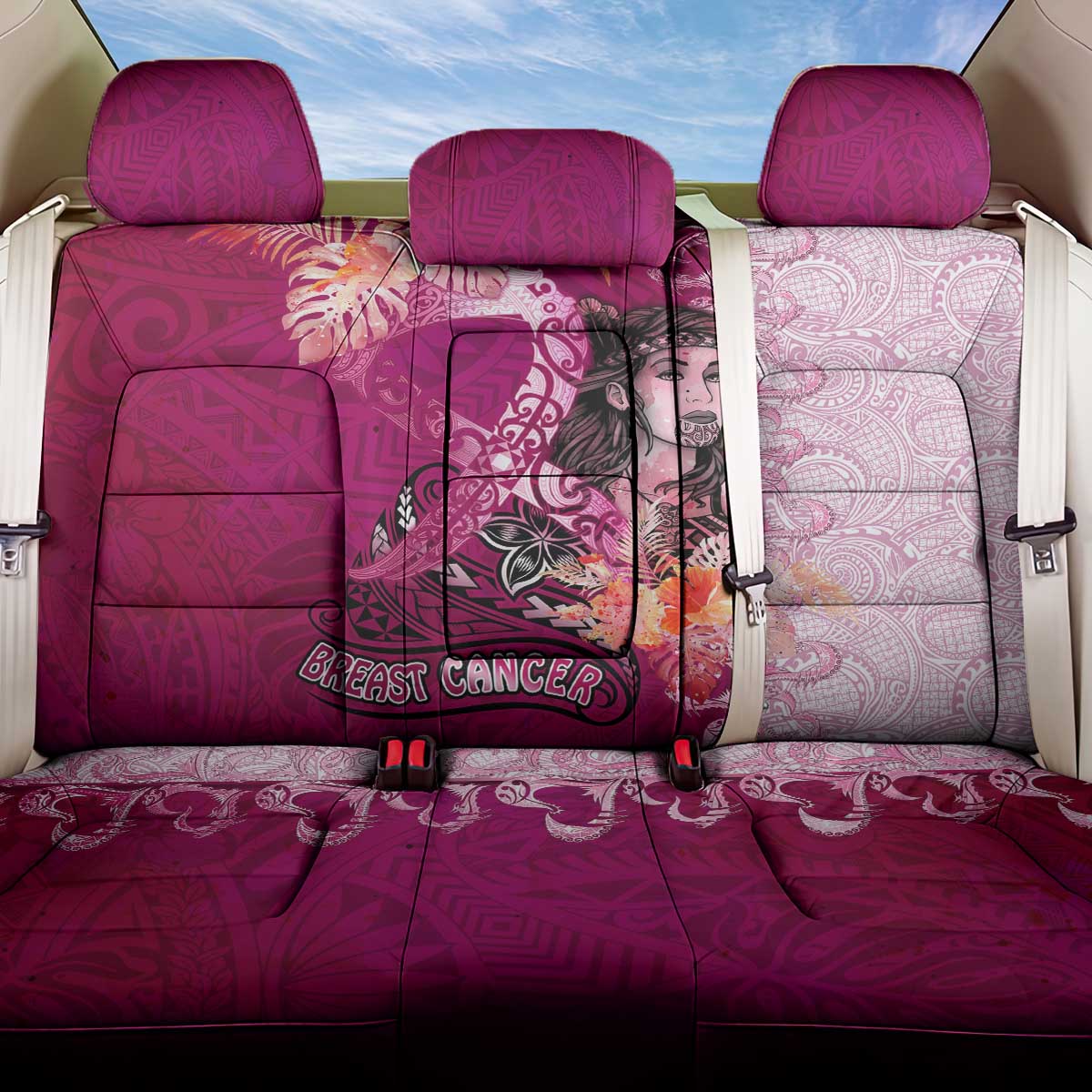 Breast Cancer New Zealand Back Car Seat Cover Maori Aotearoa Girl Pink Out DT02 One Size Pink - Polynesian Pride