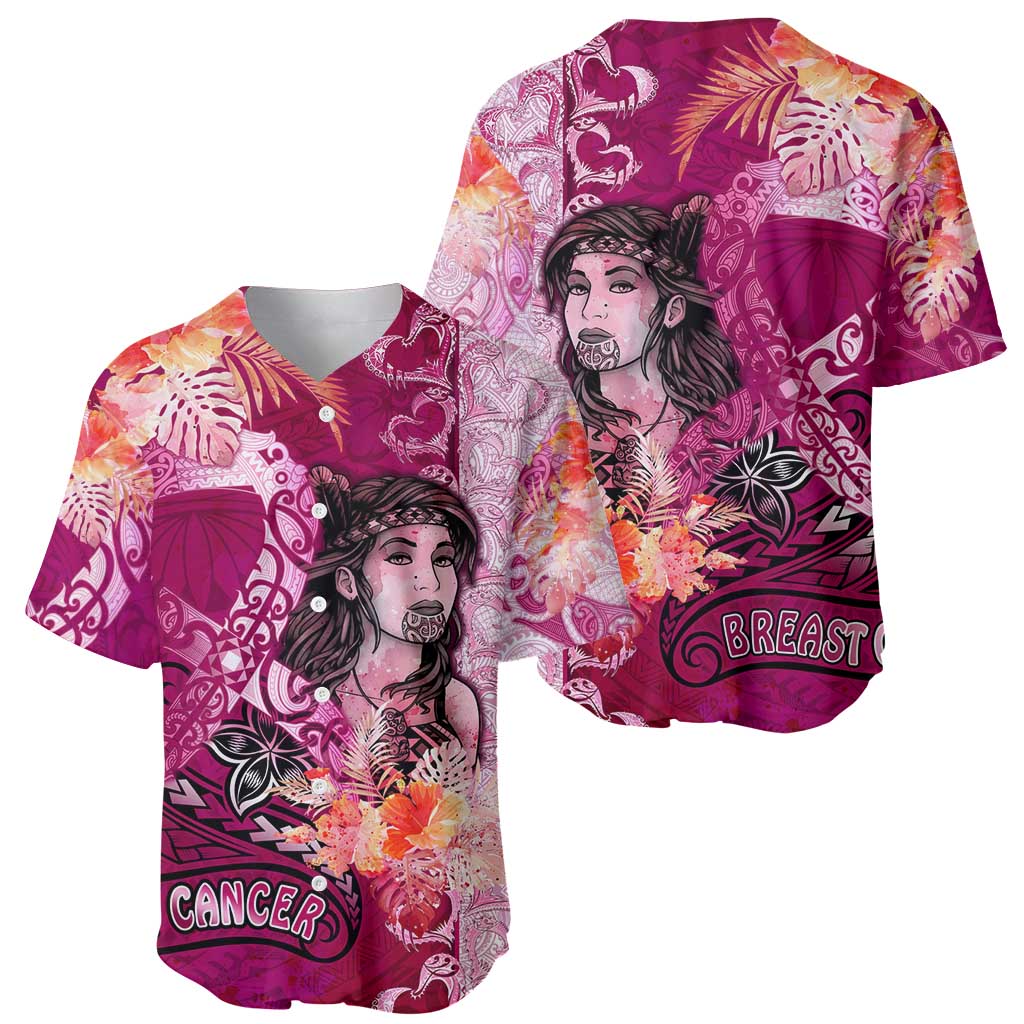 Breast Cancer New Zealand Baseball Jersey Maori Aotearoa Girl Pink Out DT02 - Polynesian Pride