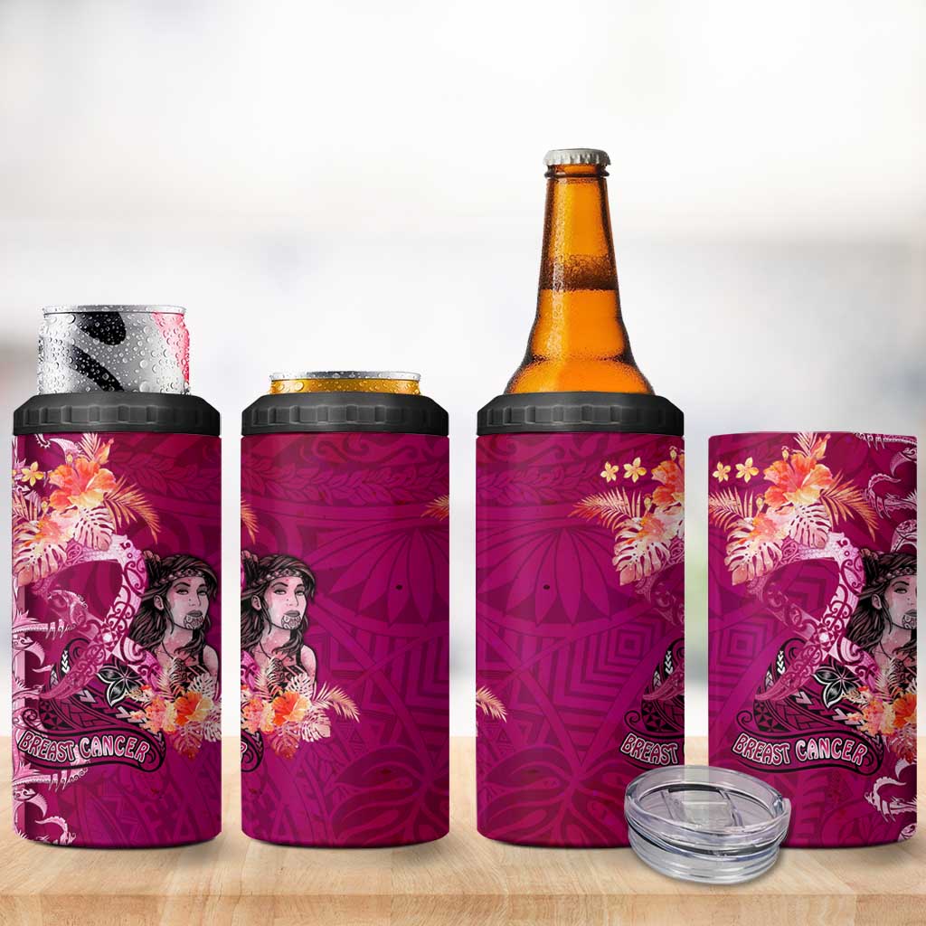 Breast Cancer New Zealand 4 in 1 Can Cooler Tumbler Maori Aotearoa Girl Pink Out DT02 - Polynesian Pride