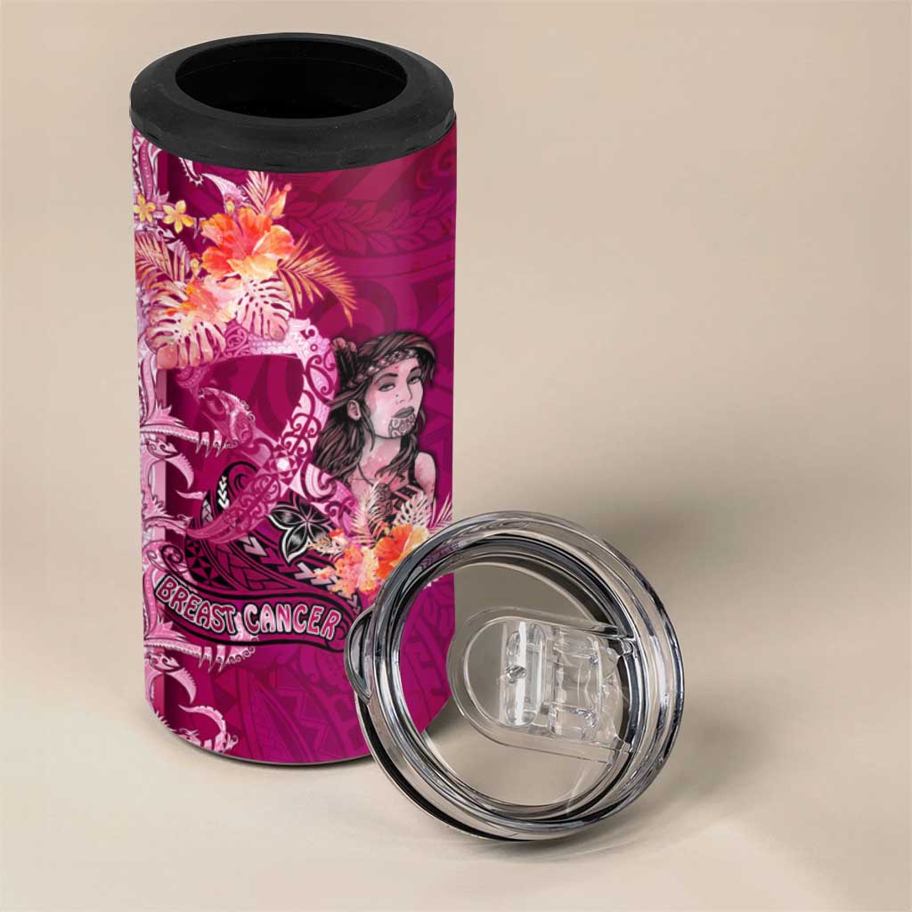 Breast Cancer New Zealand 4 in 1 Can Cooler Tumbler Maori Aotearoa Girl Pink Out DT02 - Polynesian Pride