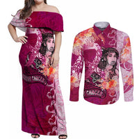 Breast Cancer New Zealand Couples Matching Off Shoulder Maxi Dress and Long Sleeve Button Shirt Maori Aotearoa Girl Pink Out DT02 Pink - Polynesian Pride