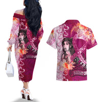 Breast Cancer New Zealand Couples Matching Off The Shoulder Long Sleeve Dress and Hawaiian Shirt Maori Aotearoa Girl Pink Out DT02 - Polynesian Pride
