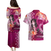 Breast Cancer New Zealand Couples Matching Puletasi and Hawaiian Shirt Maori Aotearoa Girl Pink Out DT02 - Polynesian Pride