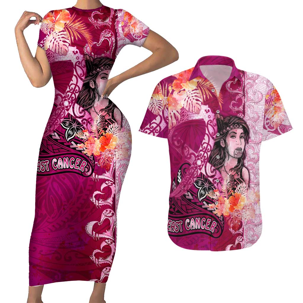 Breast Cancer New Zealand Couples Matching Short Sleeve Bodycon Dress and Hawaiian Shirt Maori Aotearoa Girl Pink Out DT02 Pink - Polynesian Pride