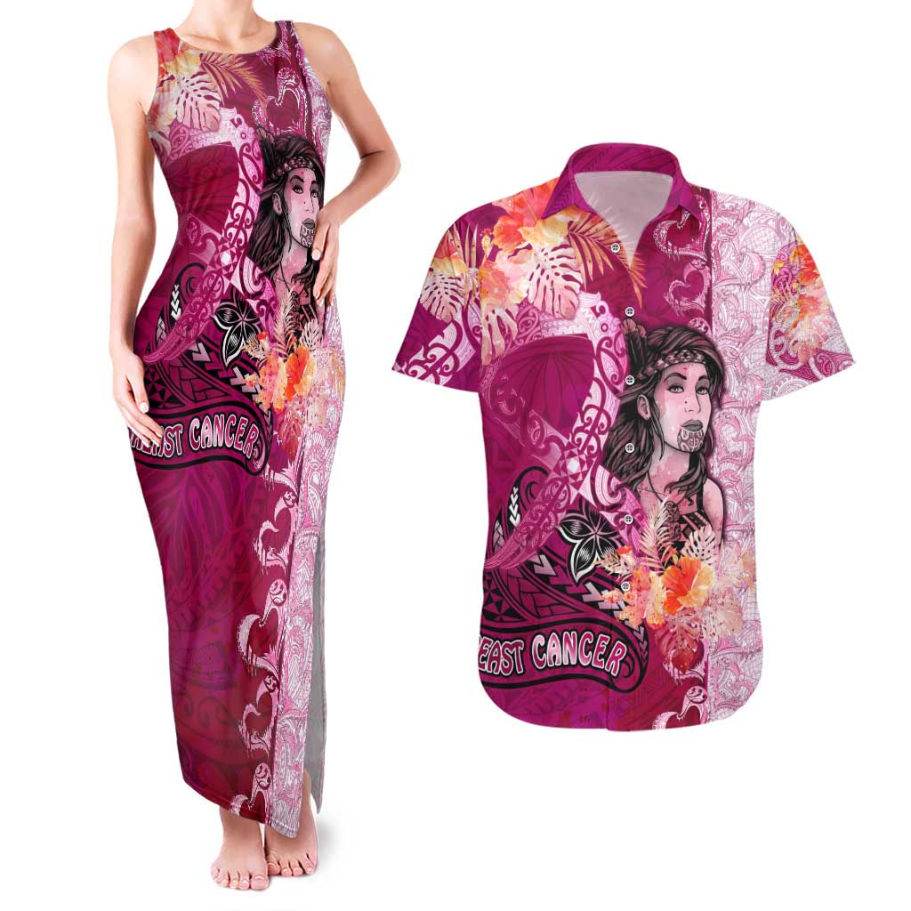 Breast Cancer New Zealand Couples Matching Tank Maxi Dress and Hawaiian Shirt Maori Aotearoa Girl Pink Out DT02 Pink - Polynesian Pride
