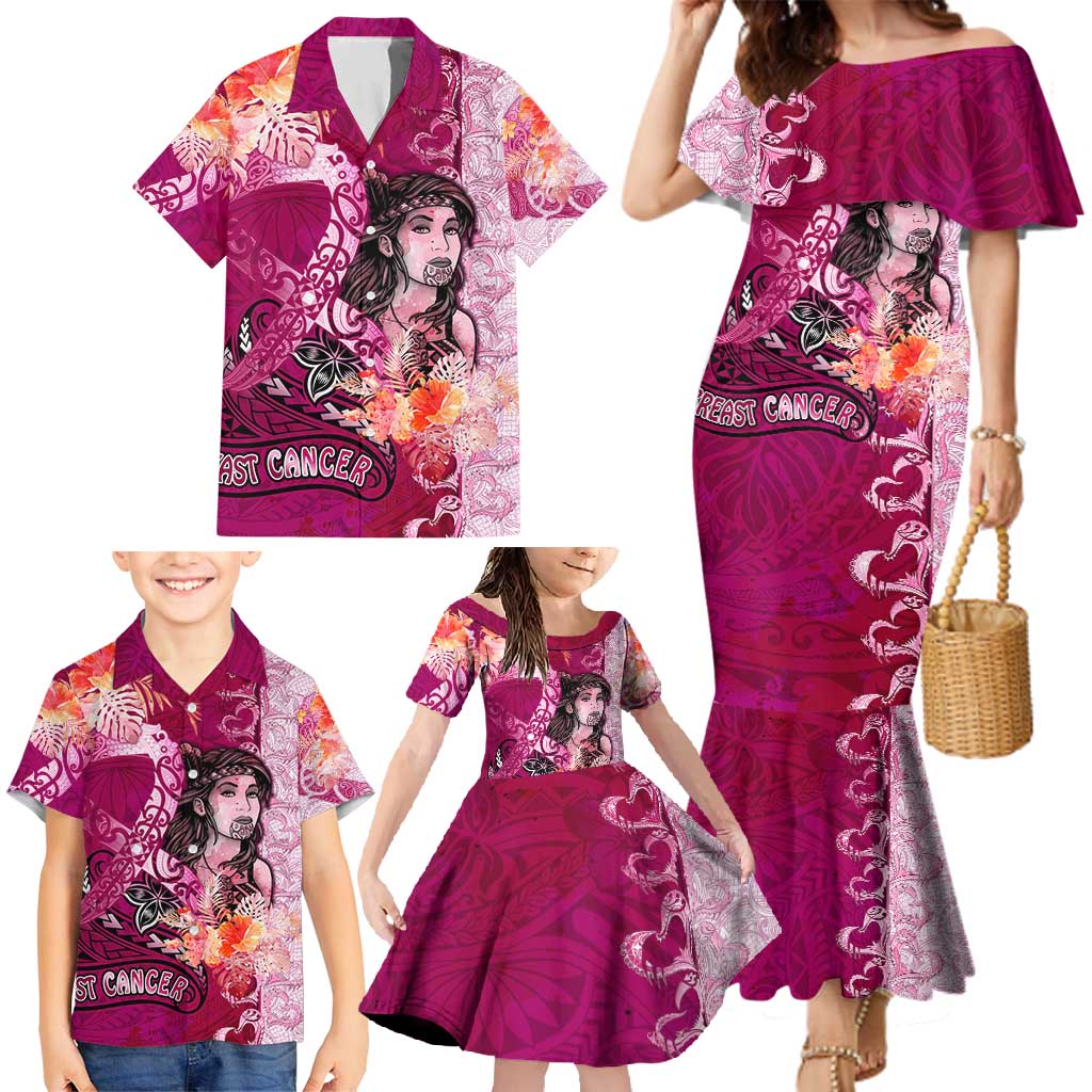 Breast Cancer New Zealand Family Matching Mermaid Dress and Hawaiian Shirt Maori Aotearoa Girl Pink Out DT02 - Polynesian Pride