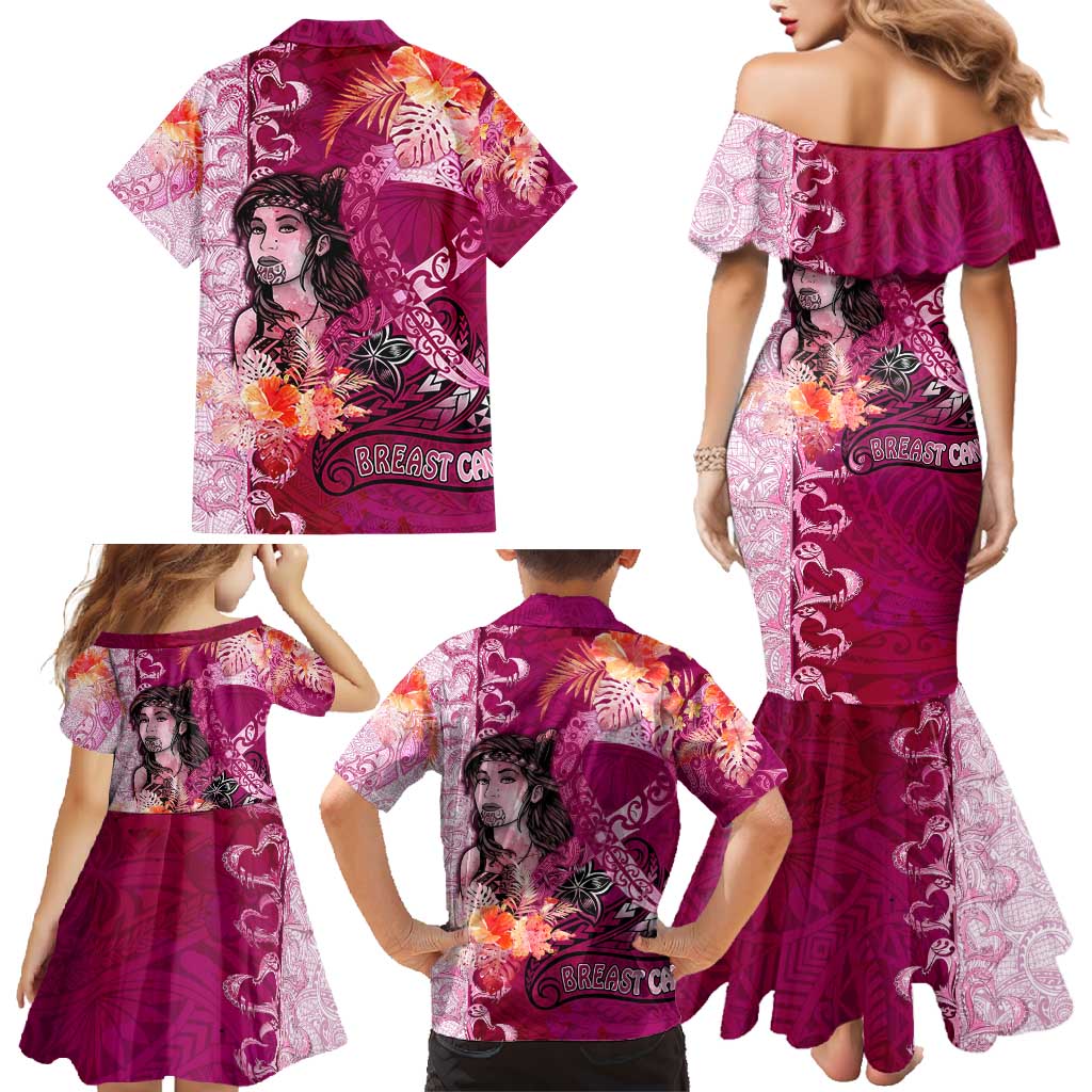 Breast Cancer New Zealand Family Matching Mermaid Dress and Hawaiian Shirt Maori Aotearoa Girl Pink Out DT02 - Polynesian Pride