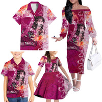 Breast Cancer New Zealand Family Matching Off The Shoulder Long Sleeve Dress and Hawaiian Shirt Maori Aotearoa Girl Pink Out DT02 - Polynesian Pride