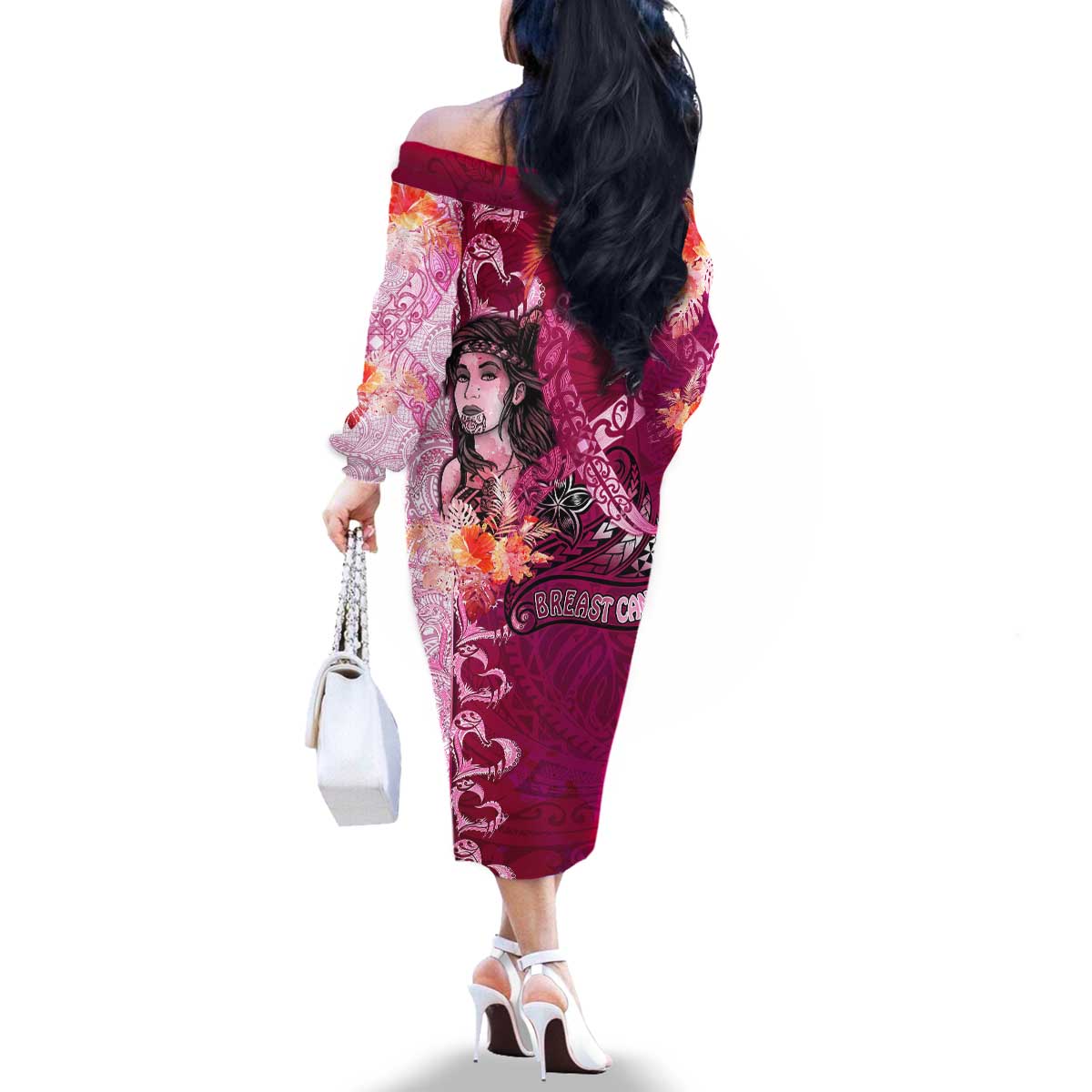 Breast Cancer New Zealand Family Matching Off The Shoulder Long Sleeve Dress and Hawaiian Shirt Maori Aotearoa Girl Pink Out DT02 - Polynesian Pride