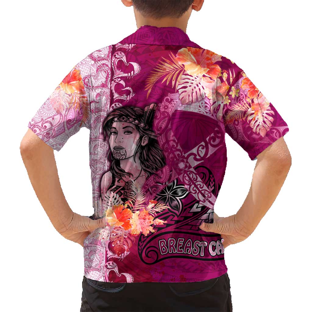 Breast Cancer New Zealand Family Matching Off Shoulder Maxi Dress and Hawaiian Shirt Maori Aotearoa Girl Pink Out DT02 - Polynesian Pride